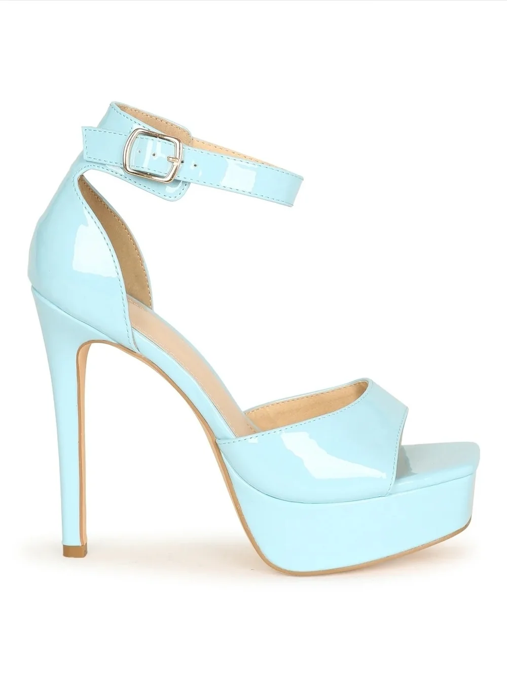 KAYLEEN By Los Angeles Baby Blue Patent Platform Ankle-Strap Heels